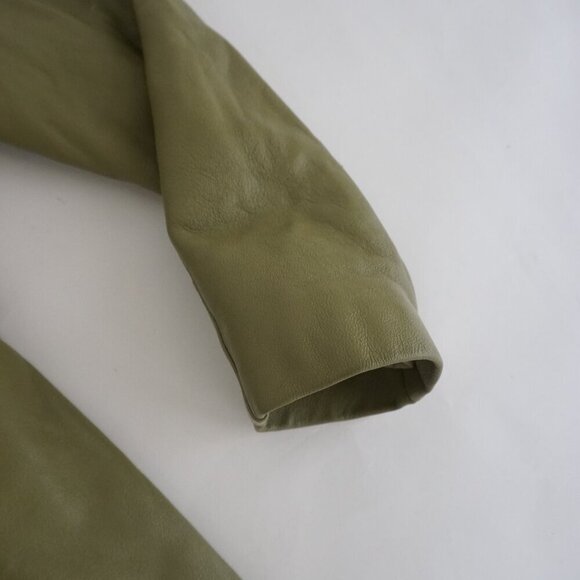 The Old Mill Glen Lainey Banton Olive Green Penny Coat Leather Trench Jacket M - Picture 9 of 16